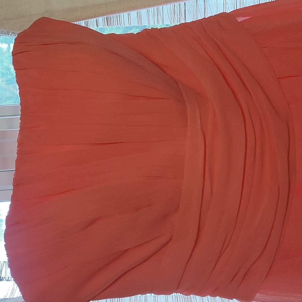 Strapless Chiffon Dress with layered skirt, style no. F14169 size 2 color: Coral - Picture 2 of 5